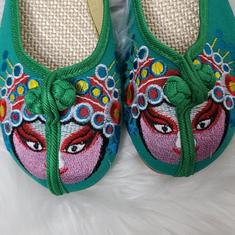 Green Embroidered Opera Flats | Backless Mules | Statement Piece - Picture 5 of 7